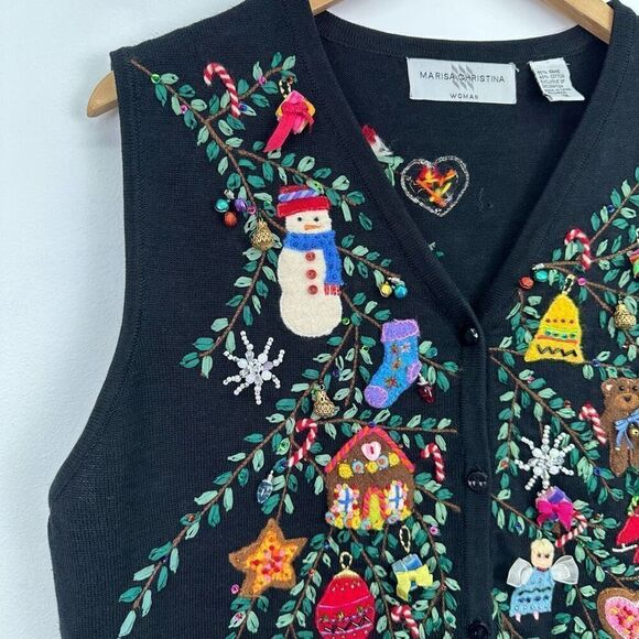 Marisa Christina Women’s Beaded Embroidered Decorated Holiday Tree Vest - Picture 10 of 12